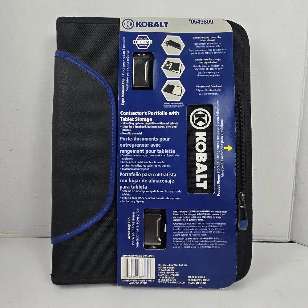 Kobalt Contractor Portfolio Unisex Black Tablet Storage Organizer 0549809 NWT